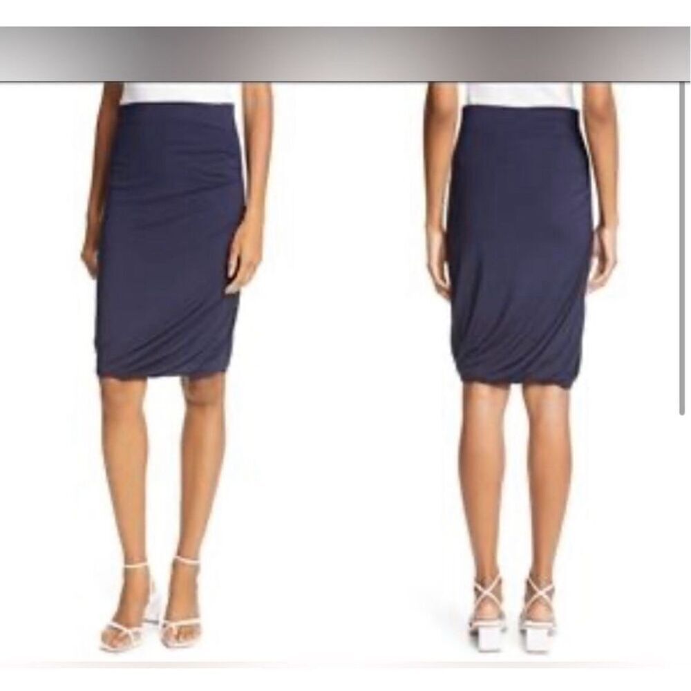 Frame navy shirred ruched stretch pencil skirt size M